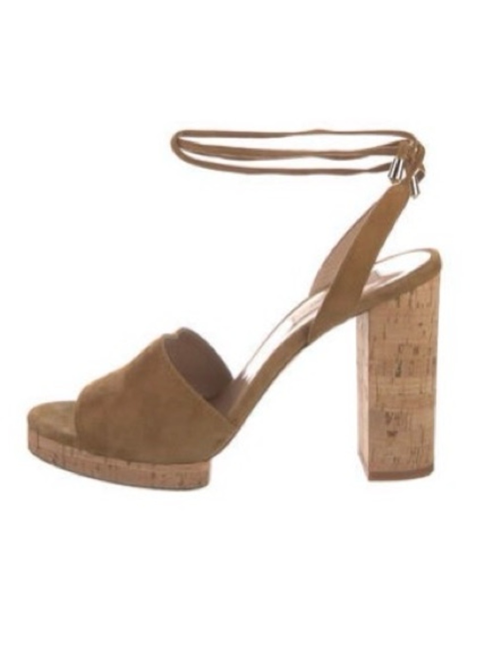 Valentino Garavani Erin B tan suede cork-heel sandals with ankle wrap in box!